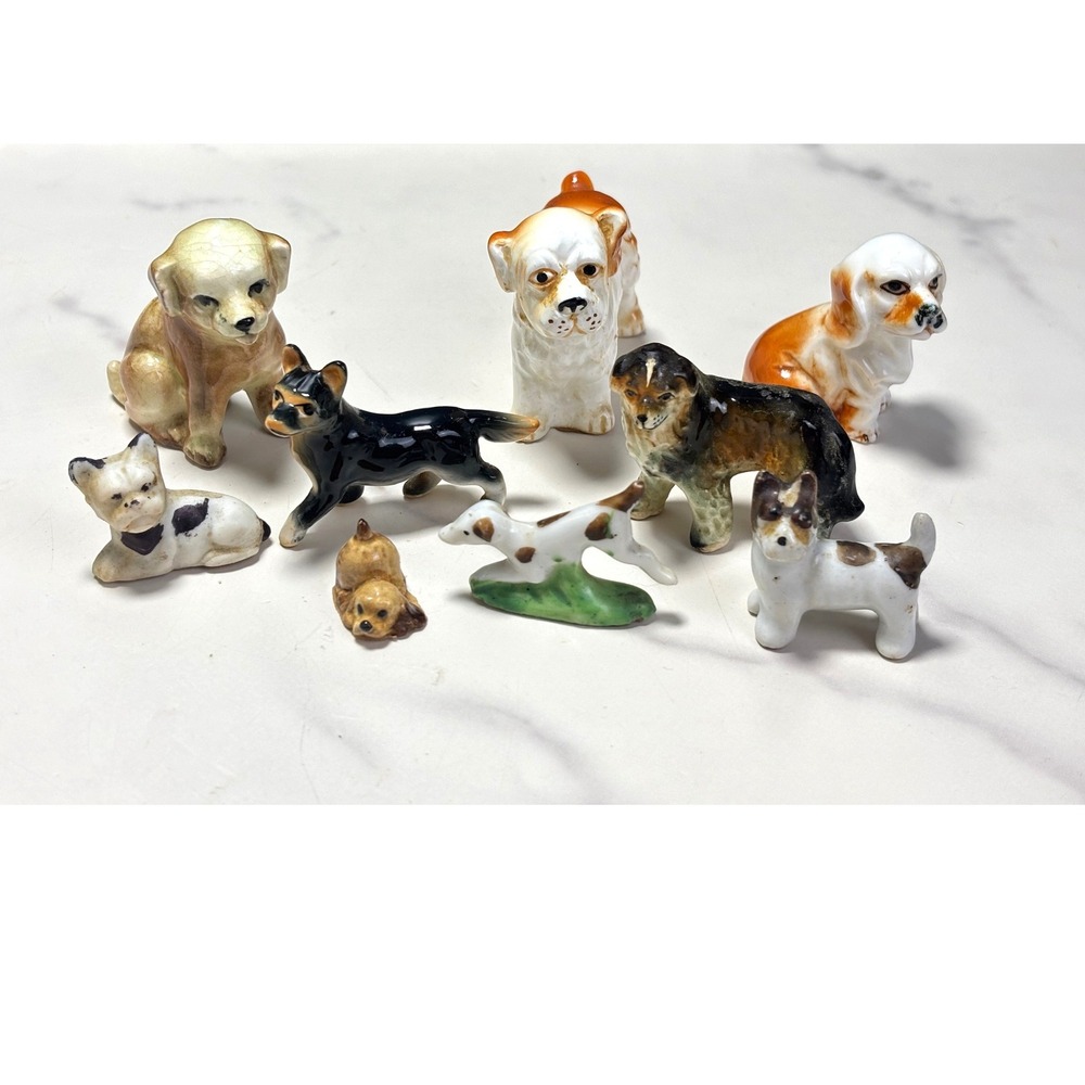 Vintage Miniature Dog Figurine Lot 9pc Porcelain Bone China Japan Mid Century